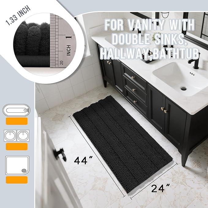Yimobra Bathroom Rug Mat 44 x 24, Non Slip and Super Absorbent Bath Mat,Machine Washable Quick Dry,Ultra Plush Chenille Shower Rugs for Bathroom Floor Sink Tub and Shower Outside,Black - ModernBath