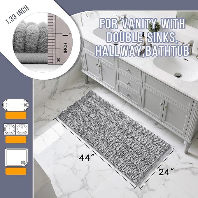 Yimobra Bathroom Rug Mat 44 x 24, Non Slip and Super Absorbent Bath Mat,Machine Washable Quick Dry,Ultra Plush Chenille Shower Rugs for Bathroom Floor Sink Tub and Shower Outside,Gray - ModernBath