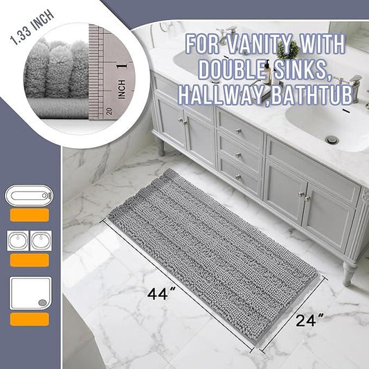 Yimobra Bathroom Rug Mat 44 x 24, Non Slip and Super Absorbent Bath Mat,Machine Washable Quick Dry,Ultra Plush Chenille Shower Rugs for Bathroom Floor Sink Tub and Shower Outside,Gray - ModernBath