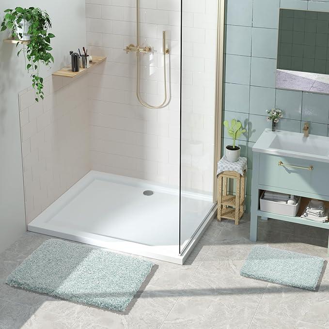 Yimobra Bath Rugs for Bathroom 32x20, Ultra Soft and Water Absorbent Bath Mats, Non Slip Plush Shower Mat, Microfiber Thick Matts for Bathroom Floor/Tub, Machine Washable, Sky Light Blue and White - ModernBath