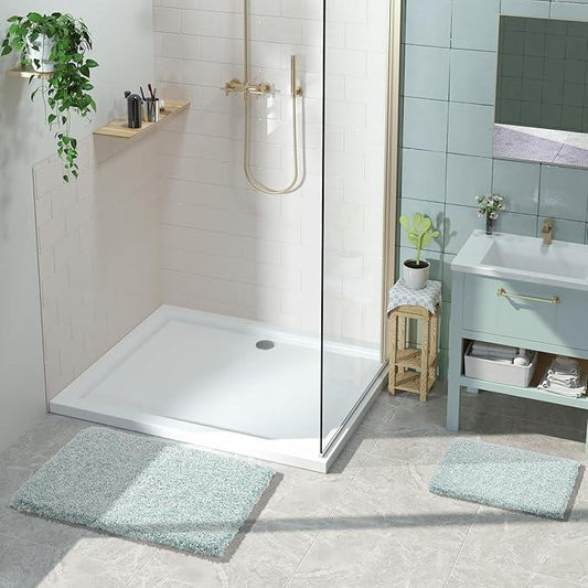 Yimobra Bath Rugs for Bathroom 32x20, Ultra Soft and Water Absorbent Bath Mats, Non Slip Plush Shower Mat, Microfiber Thick Matts for Bathroom Floor/Tub, Machine Washable, Sky Light Blue and White - ModernBath