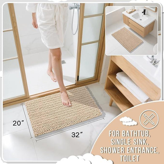 Yimobra Bathroom Rugs Non Slip Washable 32x20 Inch - Ultra Soft Absorbent Chenille Bath Mat, Quick Dry Shaggy Floor Carpet for Tub Shower, Light Brown Home Decor Accessories - ModernBath