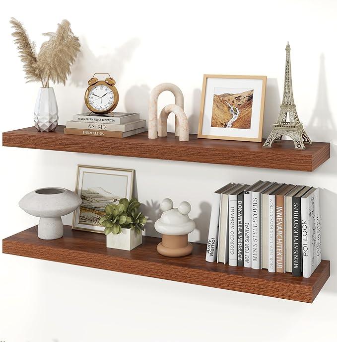 Floating Shelves for Wall, Wall Mounted Rustic Wood Shelves for Bathroom, Bedroom, Living Room, Kitchen, Hanging Shelf for Books/Storage/Room Decor (Walnut, 40") - ModernBath
