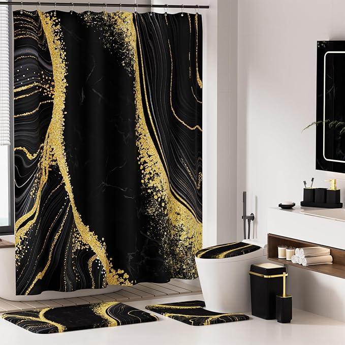 25PCS Bathroom Accessory Set, Black Bathroom Set with Large-Capacity 4 Gallon Trash Can,Bathroom Sets with Shower Curtain and Rugs, Bathroom Rugs Set, Home Decor - ModernBath