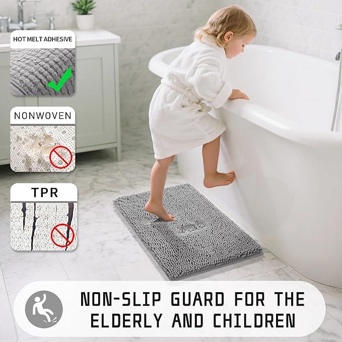 Yimobra Washable Bathroom Rugs, Super Soft & Absorbent Chenille Bath Mat for Floor & Carpet, Quick Dry Non Slip Bath Mat for Tub Shower, 32"x20",Gray - ModernBath
