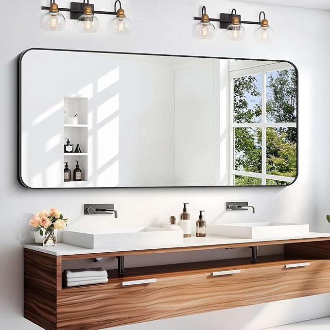 DESBING 24" x 55"Bathroom Mirror, Matte Black Wall Mirror with Metal Frame, Decorative Rectangular Vanity Mirror for Bedroom Bathroom Living Room Entryway (Horizontal/Vertical) - ModernBath