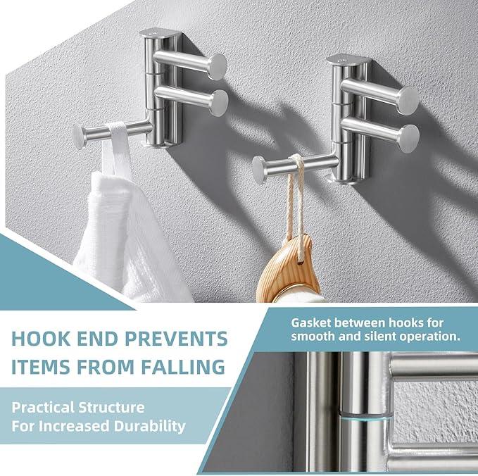 Angle Simple Swivel Towel Hook Brushed Nickel 2 Pack, SUS 304 Stainless Steel Bathroom Robe Hook for Wall - ModernBath