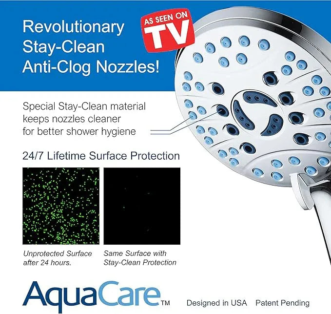 Hotel Spa AquaCare High Pressure 8-Mode Handheld Shower Head - Anti-clog Nozzles, Built-in Power Wash to Clean Tub, Extra Long 6 ft. Stainless Steel Hose, Wall & Overhead Brackets - ModernBath