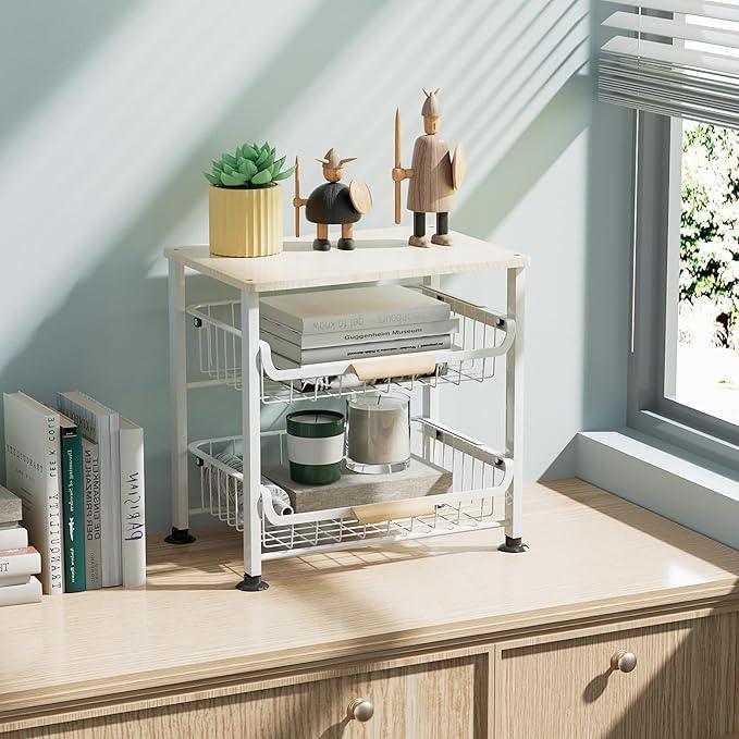 3-layer Kitchen Fruit Storage Basket Snack Rack, Countertop & Desktop Pull-out Metal Basket with Handle, Organizers - ModernBath