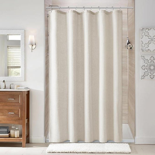 Naturoom Oatmeal Linen Shower Curtain, Cloth Textured Fabric Shower Curtain Set with Hooks, Simple Elegant Modern Farmhouse Country Ultra Thick Bath Curtains for Bathroom,Water Repellent,60x72 - ModernBath