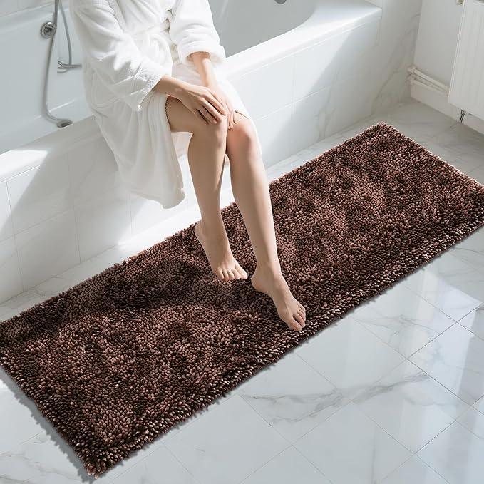 Yimobra Long Bathroom Rugs Runner 70x24 Inch, Extra Thick Soft Absorbent Chenille Bath Mat, Non Slip Machine Washable, Quick Dry Bath Rugs for Bathroom Floor, Tub and Shower, Brown - ModernBath