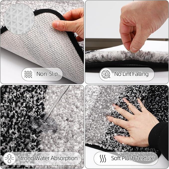 iMucci Bathroom Accessories Black Bathroom Sets with Shower Curtain and Rug, Black Ombre Waterproof Shower Curtain with Ultra Absorbent Rug Bathroom Accessories Set for Home Decor - ModernBath