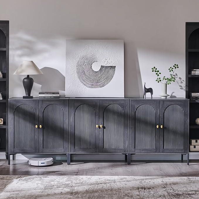 Bathroom Cabinet with Storage, 92.63" W Fluted Arched Free Standing Floor Cabinet w/Adjustable Shelves, Modern Sideboard Cabinet for Bathroom, Kitchen, Living Room, Entryway, Dark Grey - ModernBath