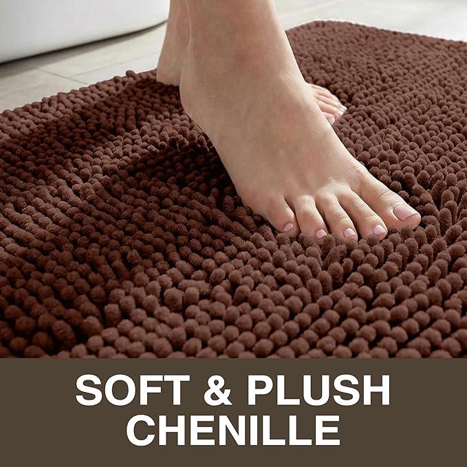 Neater Home Plush Bathroom Rugs 36x24 Thick Chenille Quick Dry Microfiber Absorbent Bath Mat, Soft Bath Rugs, Machine Washable Bathroom Floor Mat for Tub Shower Sink, Home Decor Accessories, Brown - ModernBath