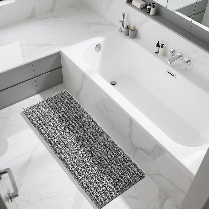 Yimobra Bathroom Runner Rug 55x24 Inch - Extra Long Non Slip Chenille Bath Mat, Soft & Absorbent, Machine Washable Shaggy Hallway Carpet for Vanity Tub Shower, Gray Home Decor Accessories - ModernBath