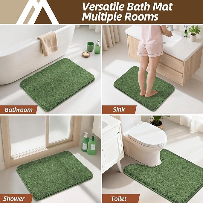COSY HOMEER Toilet Rugs U-Shaped 24"x20",Soft Absorbent Bath Mat with Non-Slip TPR Backing, Machine Washable Shaggy Bath Rug for Toilet,Green - ModernBath