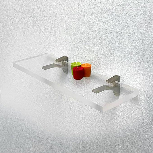 Clear Acrylic Shelf 6" W x 18" L, 3/4" Thick Floating Shelves for Wall, Bathroom, Bookshelf, Shower, Bedroom, Living Room, Office ‎Easy Installation with Screws and Brushed Nickel Brackets - ModernBath
