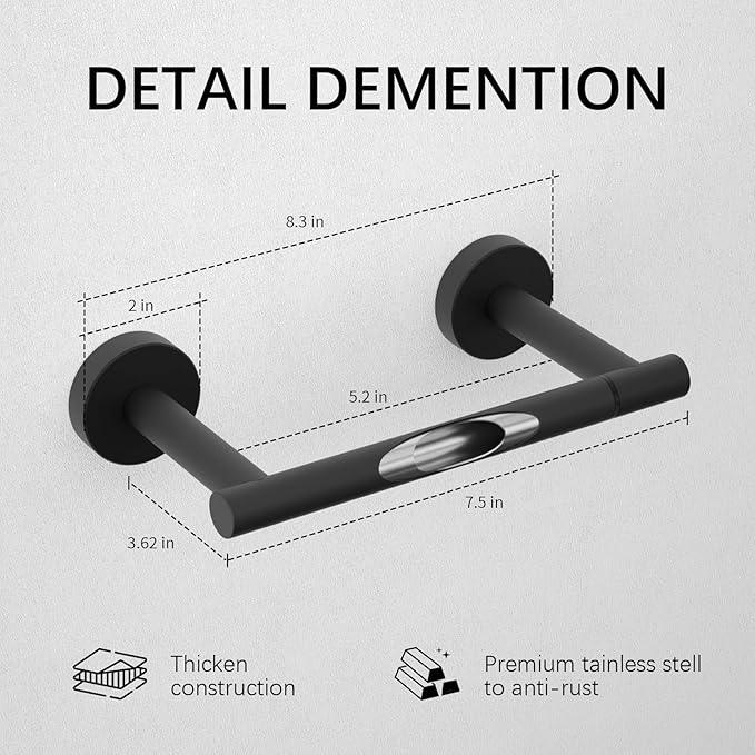 BWE Black Toilet Paper Holder Wall Mounted Double Post Pivoting Toilet Tissue Holders SUS 304 Stainless Steel Toilet Roll Holder for Bathroom Kitchen and RV Washroom - ModernBath