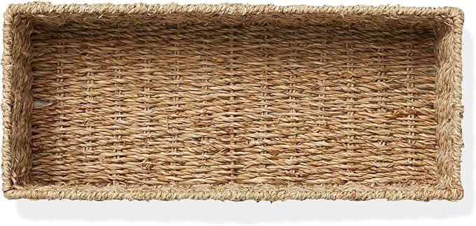 Casafield Set of 2 Bathroom Storage Baskets, Natural - Seagrass, 16" W x 6.75" D x 4.25" H, Woven Toilet Tank Topper Bins for Organizing Tissues, Toilet Paper, Toiletries, Shelves - ModernBath