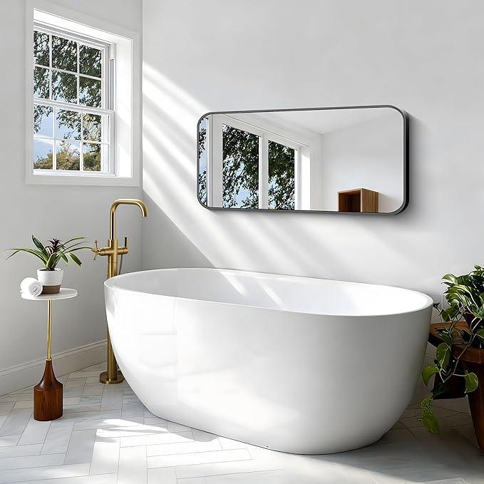 BONEWEI 20x40 inch Bathroom Mirror,Black Rectangle Mirror,Wall Mounted Bathroom Frame Vanity Mirror with Round Corner for Bedroom Living Room,Entryway Hangs Horizontal or Vertical - ModernBath