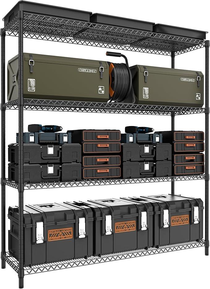 4 Tiers Storage Shelves Load 2640LBS, Metal Shelving Wire Metal Shelving Unit Shelves for Storage Adjustable Garage Shelving for Pantry Kitchen Garage Black 17.7" D x 59.1" W x 70.4" H - ModernBath