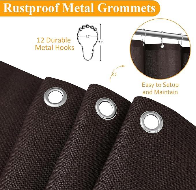 Naturoom Chocolate Brown Linen Shower Curtain, Country Boho Farmhouse Bath Decor Shower Curtains Neutral Cloth Weighted Textured Fabric Bath Curtain Liner with Hooks, 72x72 - ModernBath