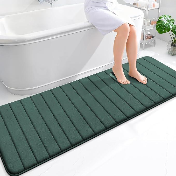 OLANLY Memory Foam Long Bathroom Rugs Runner 70x24, Super Soft Absorbent Bath Mat, Quick Dry, Machine Washable Shower Rugs, Bathmat Carpet, Bathroom Home Decor Accessories, Blackish Green - ModernBath