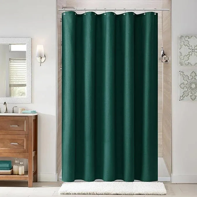 Naturoom Dark Green Linen Shower Curtain, Country Boho Farmhouse Bath Decor Shower Curtains Neutral Cloth Weighted Textured Fabric Bath Curtain Liner with Hooks, 72x72 - ModernBath