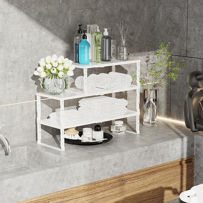 Expandable Stackable Spice Rack Organizer for Kitchen Cabinet,Adjustable Counter Shelf, countertop, Pantry,Cupboard,Bathroom,Bedroom(2Packs/White/Large) - ModernBath