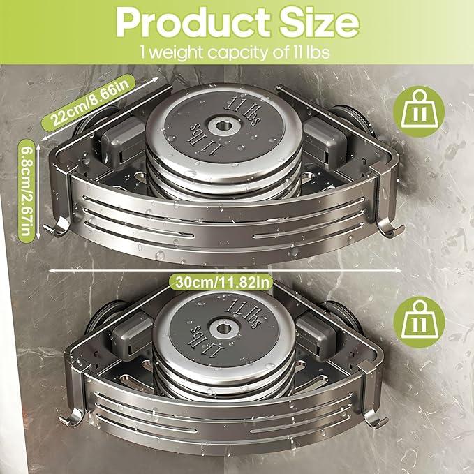 Corner Shower Caddy Suction Cup,Shower Shelves with Hooks,No Drilling Powerful Suction Bathroom Organizers and Storage,Removable Waterproof Rustproof Shower Bathroom Accessories Decor(Grey 2Pack) - ModernBath
