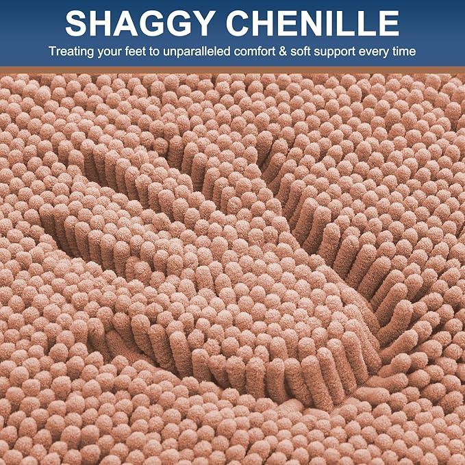 Smiry Luxury Chenille Bathroom Rugs 30x20, Extra Soft and Absorbent Shaggy Bath Mat, Machine Washable, Non-Slip Plush Carpet Runner for Tub, Shower, and Floor, Home Decor Accessories, Peach - ModernBath