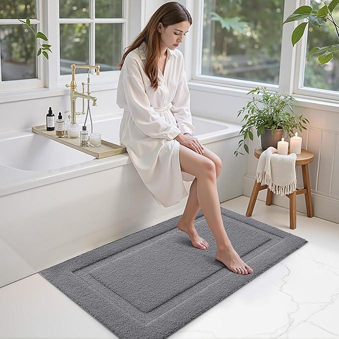 LUMI Large Ultra Soft Bathroom Rugs Non Slip with Rubber Backing, Absorbent Washable Bath Mat Quick Dry, Upgraded Premium Microfiber Plush Carpet for Bathtub and Shower Floor, Dark Grey, 24x43 - ModernBath