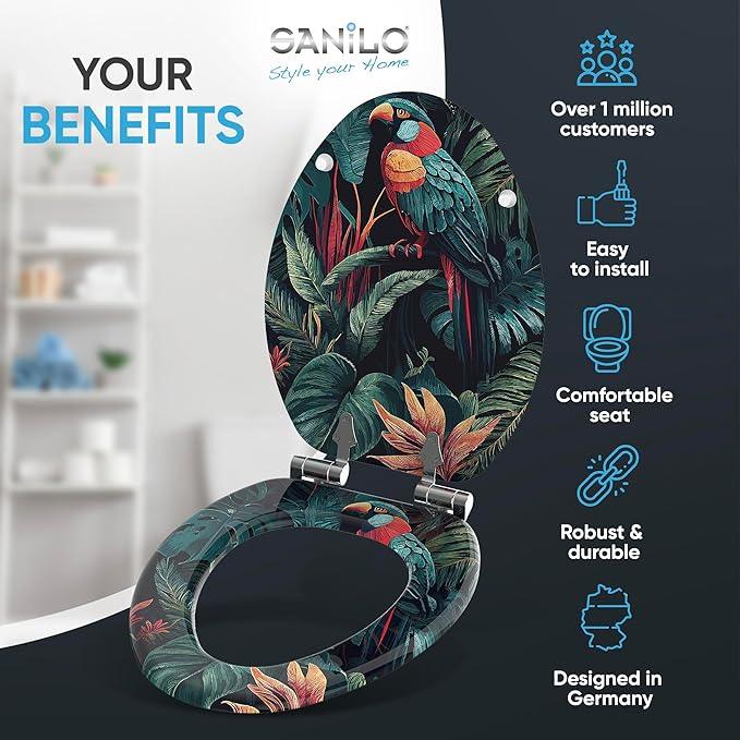 SANILO Wooden Toilet Seat with Soft Close [ELONGATED] - Decorative, Quiet & Slow Close Molded Wood Seat - With Strong Bumpers & Hinges - Adjustable Fit - Exotic - ModernBath