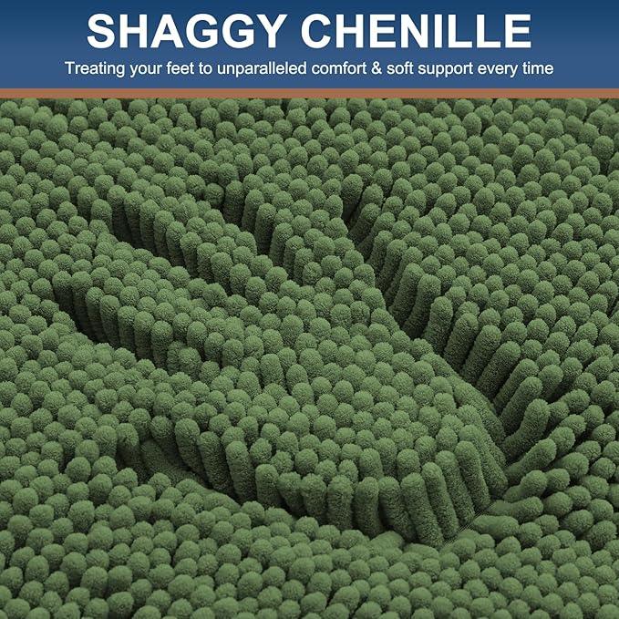 Smiry Luxury Chenille Bathroom Rugs 34x21, Extra Soft and Absorbent Shaggy Bath Mat, Machine Washable, Non-Slip Plush Carpet Runner for Tub, Shower, and Floor, Home Decor Accessories, Olive Green - ModernBath