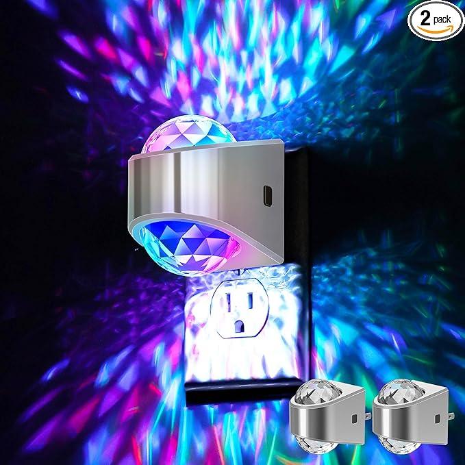 Night Lights Plug into Wall, Star Projector for Bedroom, Silver Night Light Projector for Kids, 9-Color RGB Galaxy Nightlight with Dusk to Dawn Sensor for Bathroom, Gaming Room Decor Gifts, 2 Pack - ModernBath