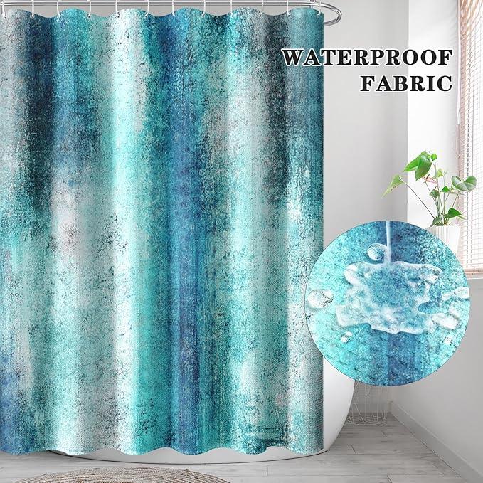 Culudea Turquoise Teal Grey Gray Waffle Textured Cloth Shower Curtain Set, Painting Abstract Modern Art Bathroom Window Waterproof Shower Curtains for Bathroom Decor - ModernBath