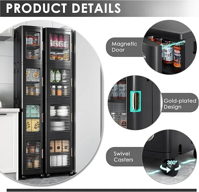 VECELO 4-Tier Tall Narrow Storage Cabinet with Movable Wheels, Adjustable Shelves, Anti-Tip, Slim, for Small Space, Bathroom, Kitchen, Laundry, Black - ModernBath