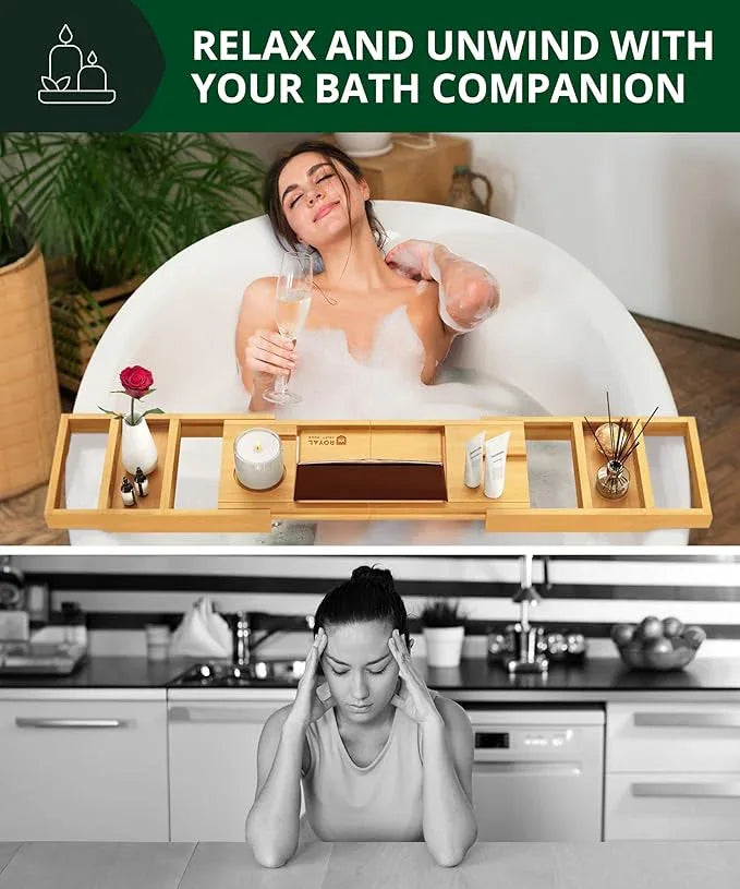 ROYAL CRAFT WOOD Bathtub Tray Caddy for Tub, Bamboo Bath Shelf, Premium Foldable Wood Bath Table, Expandable Bathtub & Bathroom Accessories, New Home Gifts for Mom, Housewarming, Anniversary, Wedding - ModernBath