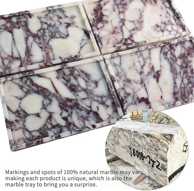 Real Luxurious Natural Marble Vanity Tray Genuine Marble Storage Tray for Home Decor Stone Tray for Bathroom/Kitchen/Vanity/Dresser Non-Resin/Non-Ceramic/Viola Tablet Set - ModernBath
