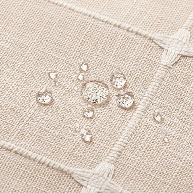 MitoVilla No Hooks Needed Boho Farmhouse Shower Curtain with Snap-in Liner, Cotton Linen Fabric Shower Curtains with Tassels for Rustic Neutral Bathroom Decor, Beige/Cream, 72 x 74 - ModernBath