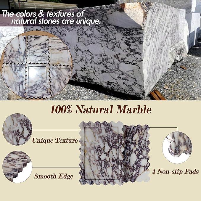 YMXYJM Genuine Calacatta Viola Scalloped Marble Tray, Real Natural Marble Stone Tray, Luxury Decorative Trays for Bathroom, Dresser, Vanity, Kitchen, Home Decor, 10.6" x 8", Calacatta Viola Purple - ModernBath