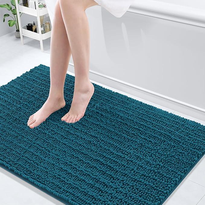 Arotive Luxury Chenille Bathroom Rug Mat, Extra Soft Thick Absorbent Shaggy Bath Rugs, Non-Slip Machine Wash Dry, Plush Bath Mats for Bathroom, Shower and Tub, 50x30, Peacock Blue - ModernBath