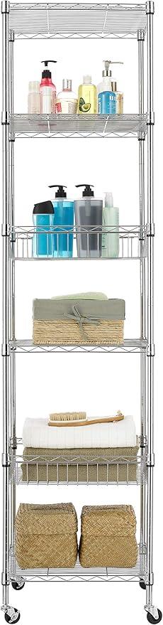 Finnhomy Heavy Duty 6 Tier Wire Shelving Unit with Wheels 18x18x72-inches 6 Shelves Storage Rack Thicken Steel Tube, Adjustable Shelving Rack for Kitchen Bathroom Office, NSF Certified, Chrome - ModernBath