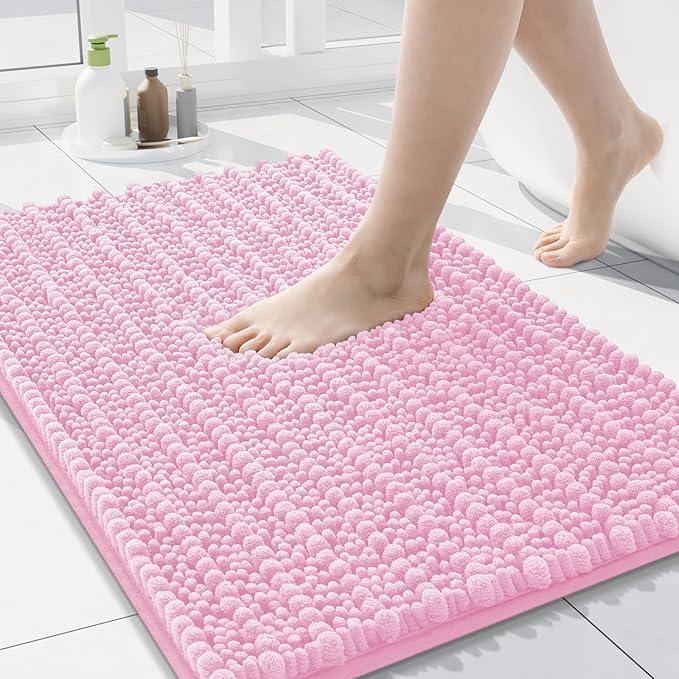 Arotive Luxury Chenille Bathroom Rug Mat, Extra Soft Thick Absorbent Shaggy Bath Rugs, Non-Slip Machine Wash Dry, Plush Bath Mats for Bathroom, Shower and Tub, 30x17, Pink - ModernBath