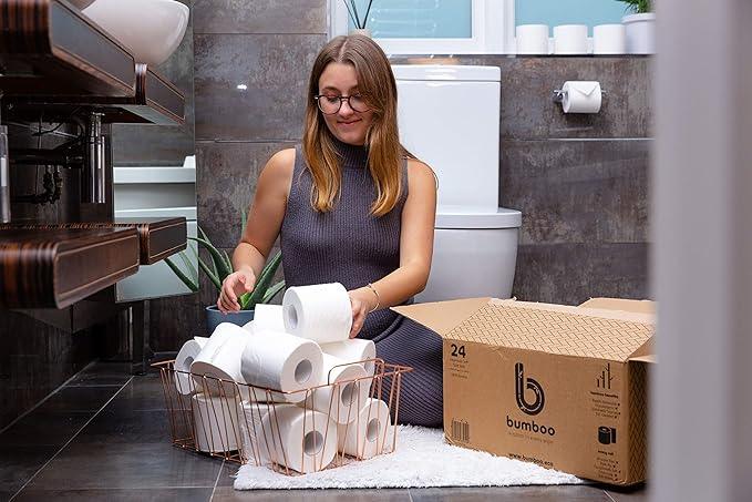 Bumboo Bamboo Toilet Roll 48 Pack | Toilet Paper 3 ply, 300 Sheets | Plastic-Free, Soft, Strong, Sustainable & Biodegradable Toilet Tissue - ModernBath