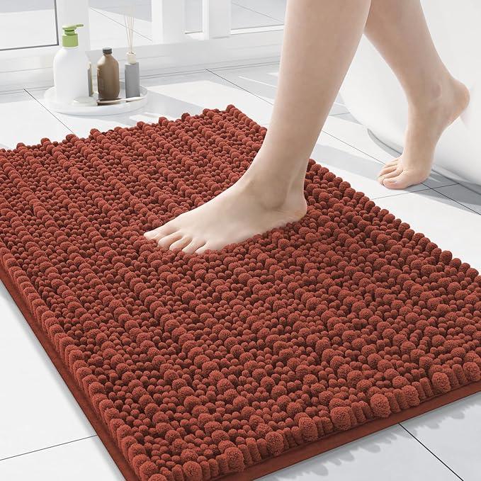 Arotive Luxury Chenille Bathroom Rug Mat, Extra Soft Thick Absorbent Shaggy Bath Rugs, Non-Slip Machine Wash Dry, Plush Bath Mats for Bathroom, Shower and Tub, 24x16, Rustic Terracott - ModernBath