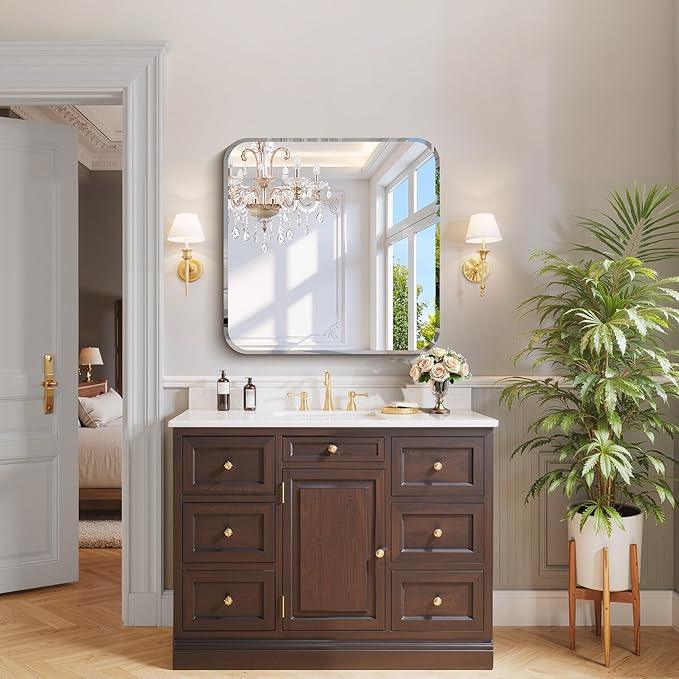 CILIBER Beveled Mirror 30"x30", Square Frameless Bathroom Mirror Rounded Corner, Framless Vanity Mirror Shatterproof Tempered Glass Lightweight Design for Bedroom Living Room Entryway - ModernBath