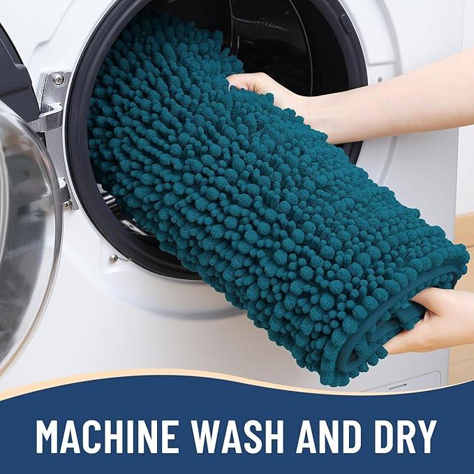 Arotive Luxury Chenille Bathroom Rug Mat, Extra Soft Thick Absorbent Shaggy Bath Rugs, Non-Slip Machine Wash Dry, Plush Bath Mats for Bathroom, Shower and Tub, 45x27, Peacock Blue - ModernBath