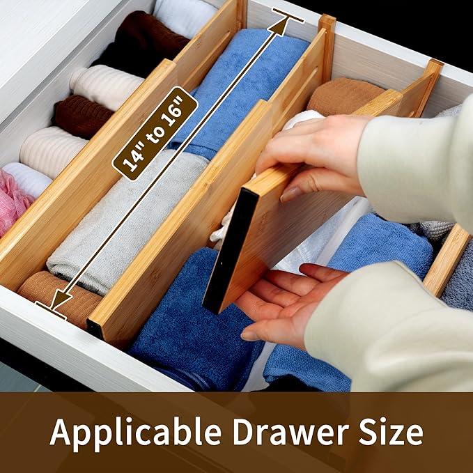 Utoplike Bamboo Dresser Drawer Dividers, 4'' High Adjustable Drawer Organizers for Clothing, Spring Loaded, Works in Kitchen, Bathroom, Bedroom, Drawer, Desk, 4 pcs - ModernBath