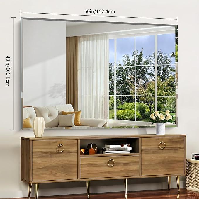 CILIBER 60x40 Large Beveled Mirror, Frameless Beveled Bathroom Mirrors for Over Sink, Upgraded Shatterproof Beveled Frameless Vanity Mirror for Bathroom,Bedroom,Living Room and Entryway - ModernBath
